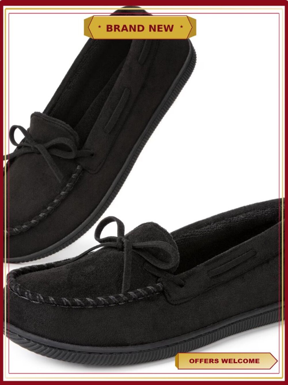 Women's Mocc House Slippers Suede Faux Fur Rubber Sole Memory Foam